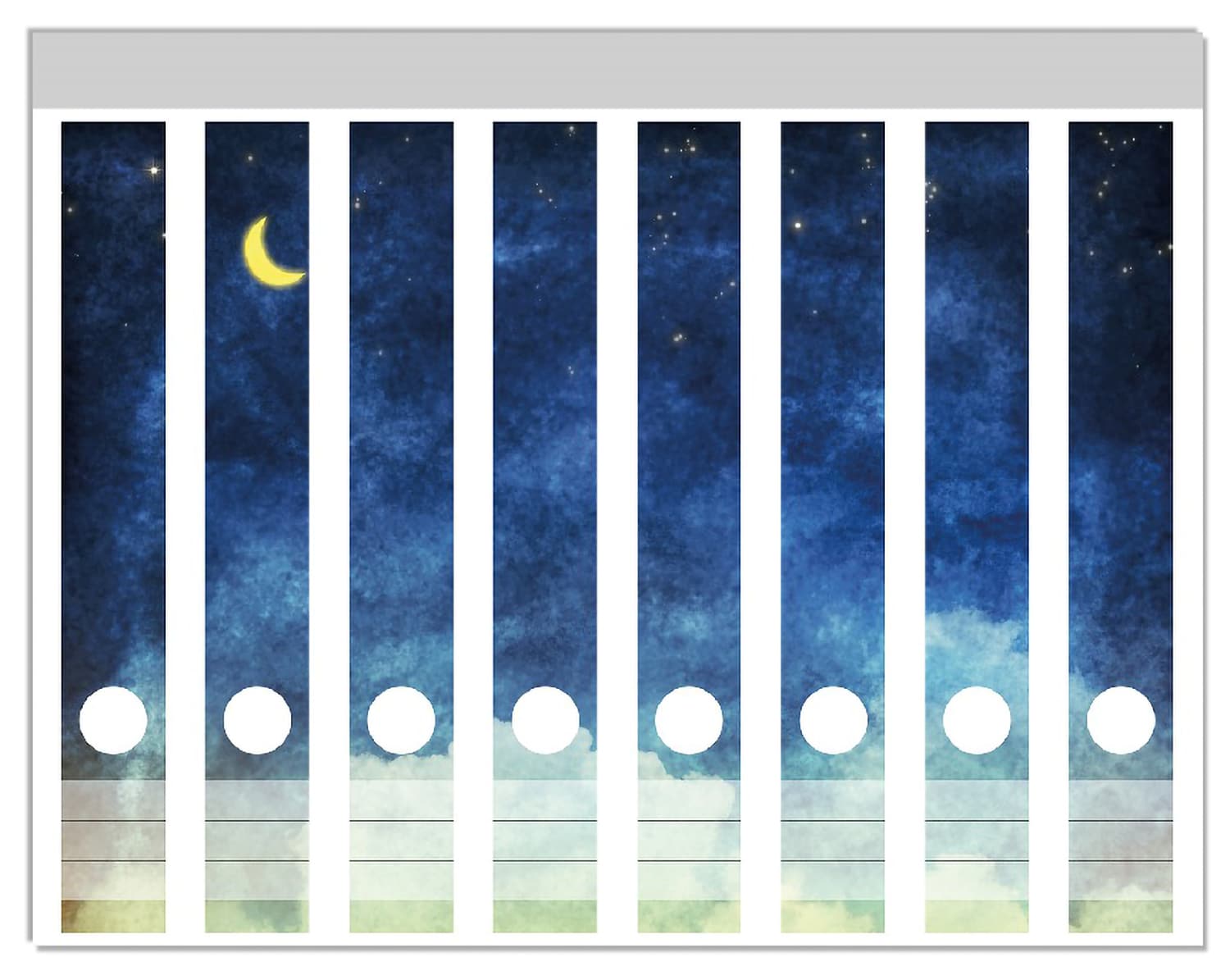 Wallario Ordnerr&uuml;cken Sticker 9 St&uuml;ck Wolkenhimmel mit Mond und Sternen 