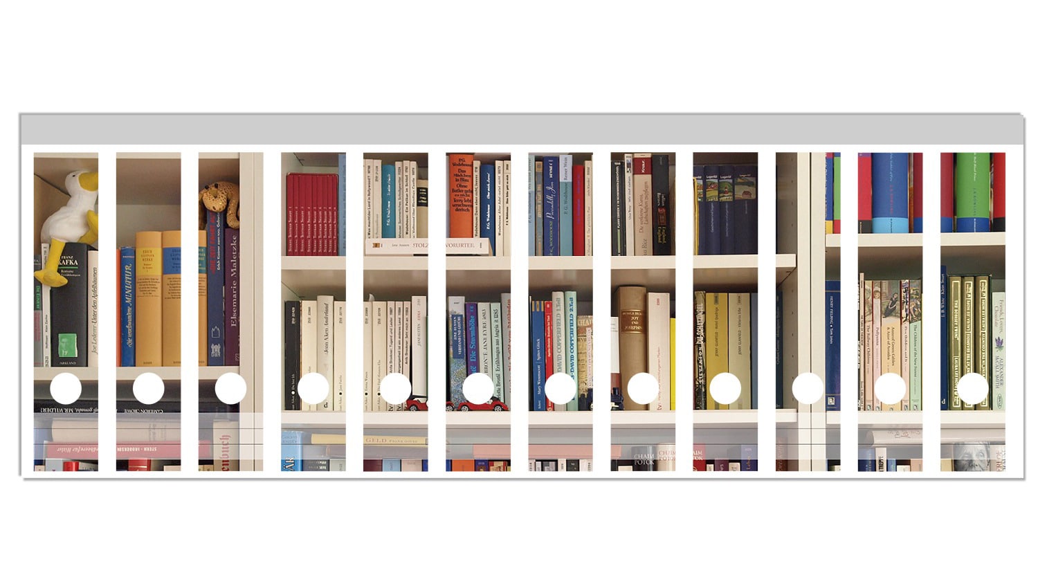 Wallario Ordnerr&uuml;cken Sticker 6 St&uuml;ck Wei&szlig;es B&uuml;cherregal mit unterschiedlichen B&uuml;chern 