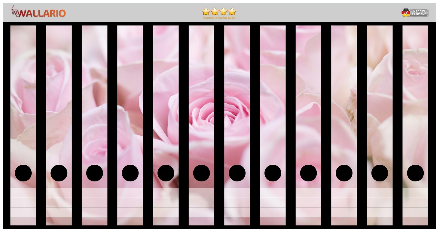 Wallario Ordnerr&uuml;cken Sticker 6 St&uuml;ck Rosafarbene Rosenbl&uuml;ten im Strau&szlig; 