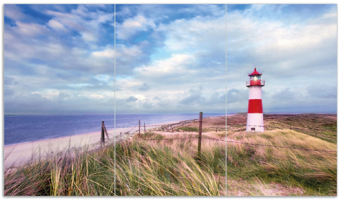 Wallario Herdabdeckplatte 80 x 52 cm (BxH), 2-teilig Leuchtturm am Strand von Sylt 