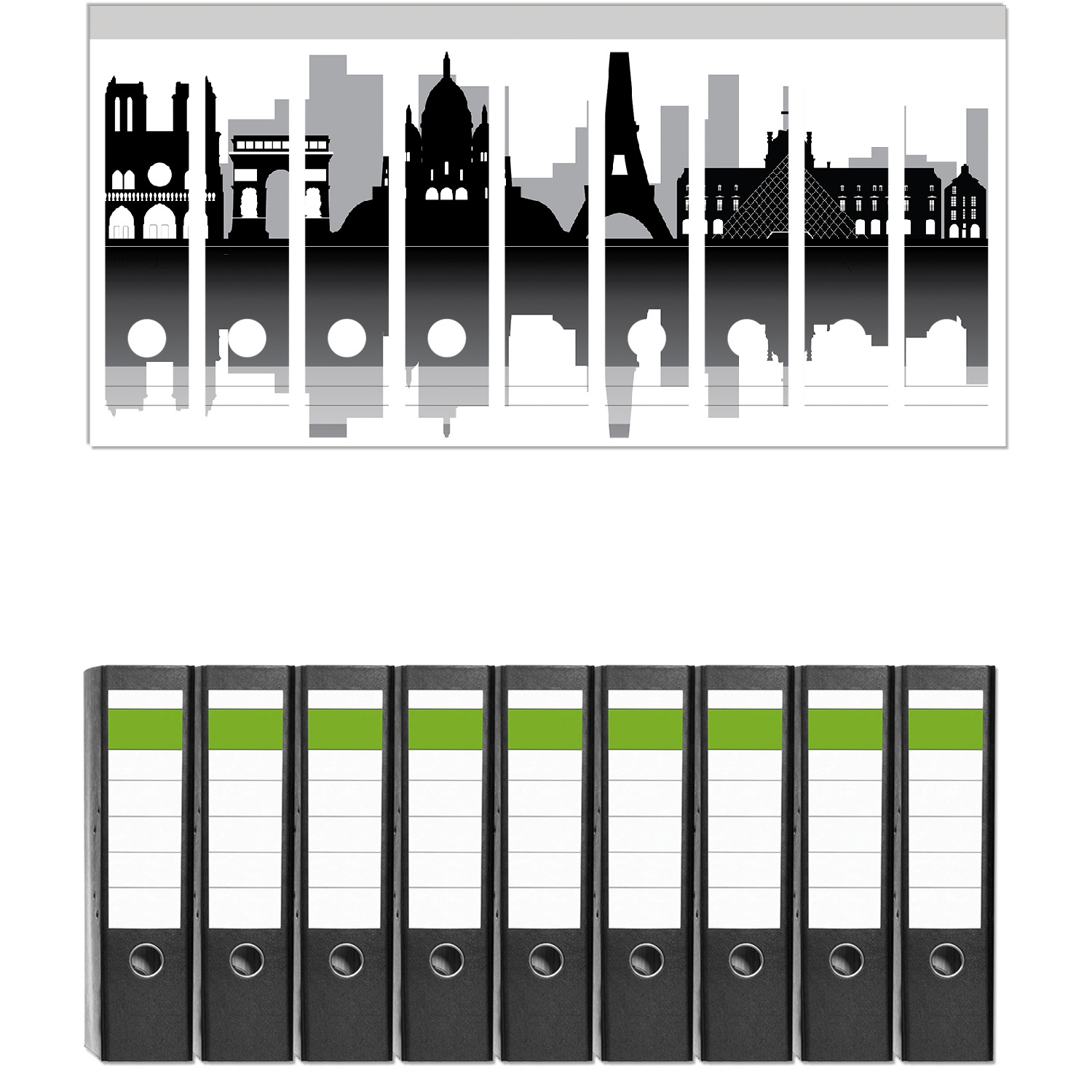 Wallario Ordnerr&uuml;cken Sticker 6 St&uuml;ck Silhouetten Pariser Sehensw&uuml;rdigkeiten 