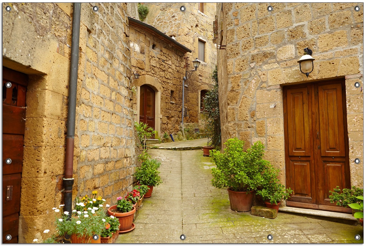Wallario Gartenposter ca. 180 x 180cm, 2-teilig Weg durch die Altstadt - Toskana in Italien 