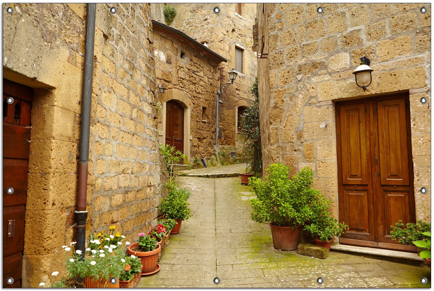 Wallario Gartenposter ca. 180 x 180cm, 2-teilig Weg durch die Altstadt - Toskana in Italien