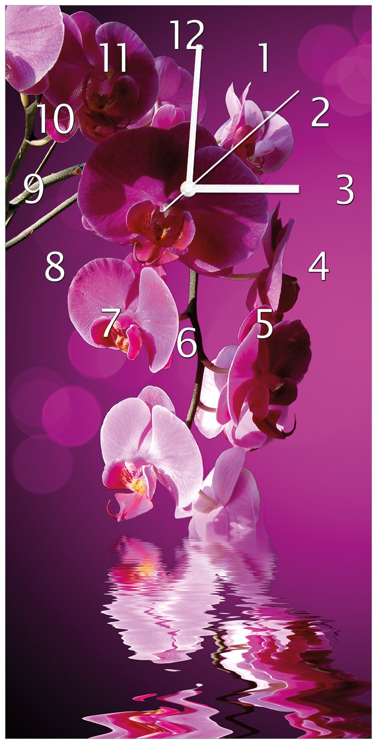 Wallario Uhr 30 x 30 cm, wei&szlig;e Zeiger Rosafarbene Orchidee  Bl&uuml;ten in pink 