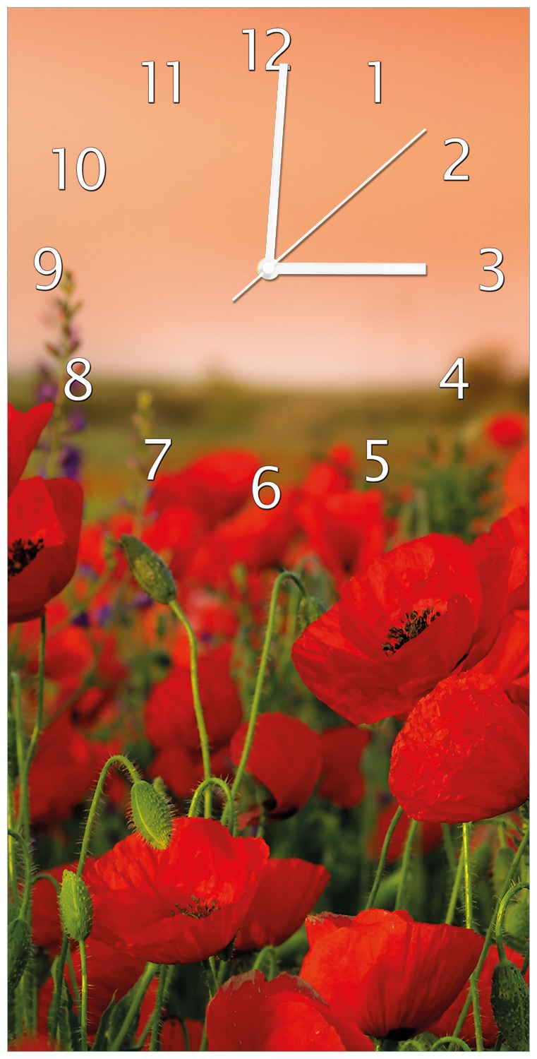 Wallario Uhr 30 x 30 cm, wei&szlig;e Zeiger Mohnblumen auf dem Feld 