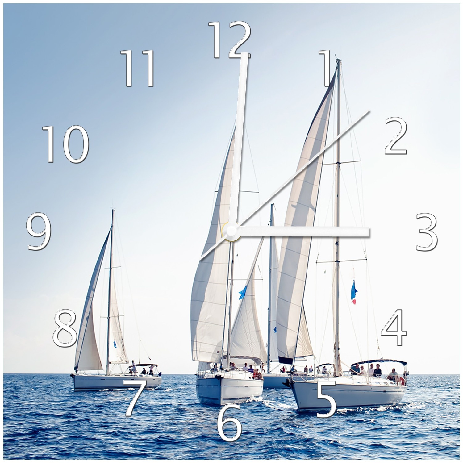 Wallario Uhr 30 x 30 cm, wei&szlig;e Zeiger Segelschiff auf dem Meer 
