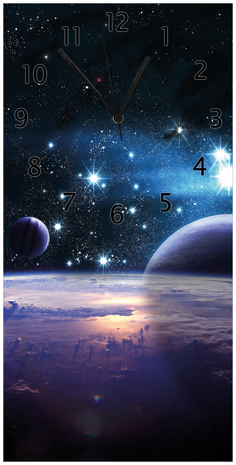 Wallario Uhr 30 x 30 cm, wei&szlig;e Zeiger Planeten im Weltall 