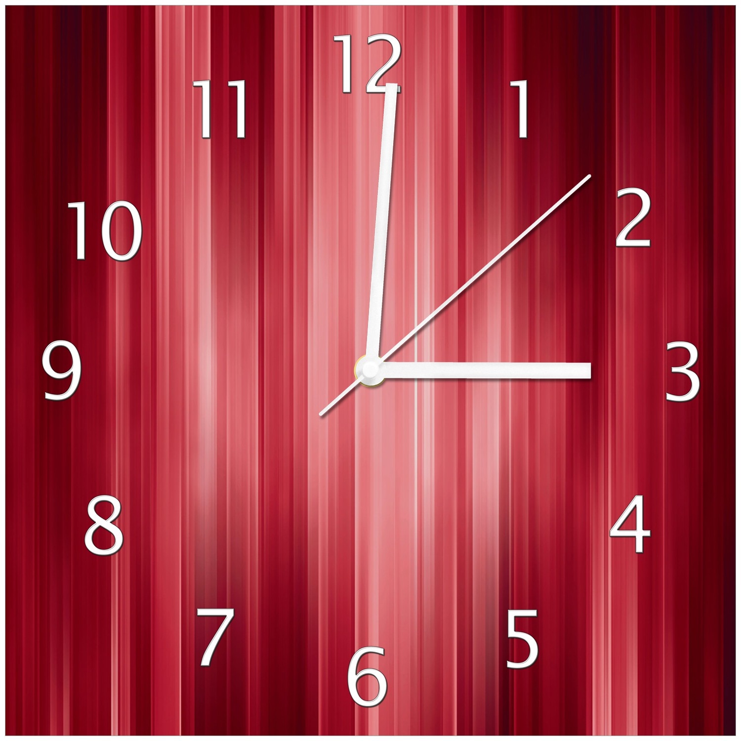 Wallario Uhr 30 x 30 cm, wei&szlig;e Zeiger Rot und schwarz gestreift - Abstraktes Streifenmuster 