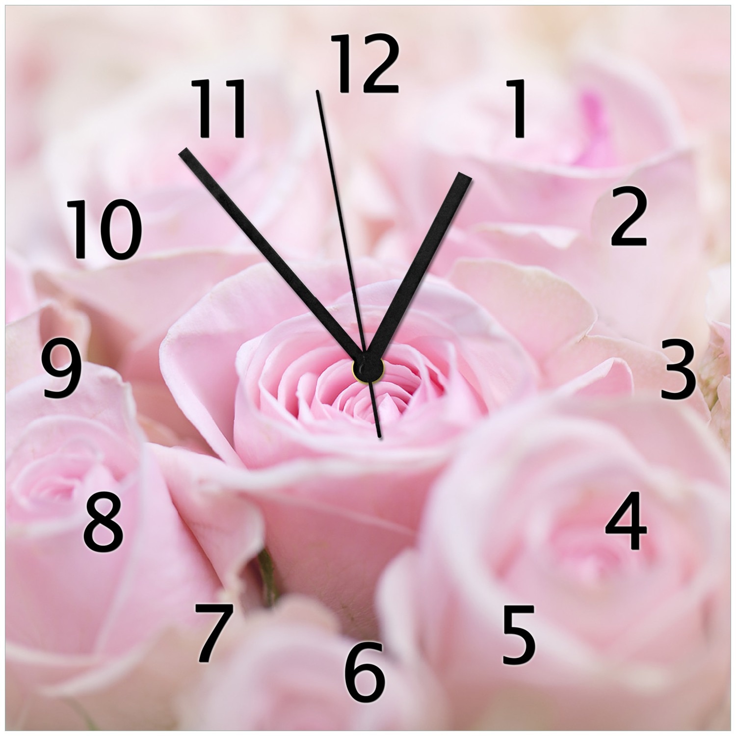 Wallario Uhr 30 x 30 cm, wei&szlig;e Zeiger Rosafarbene Rosenbl&uuml;ten im Strau&szlig; 