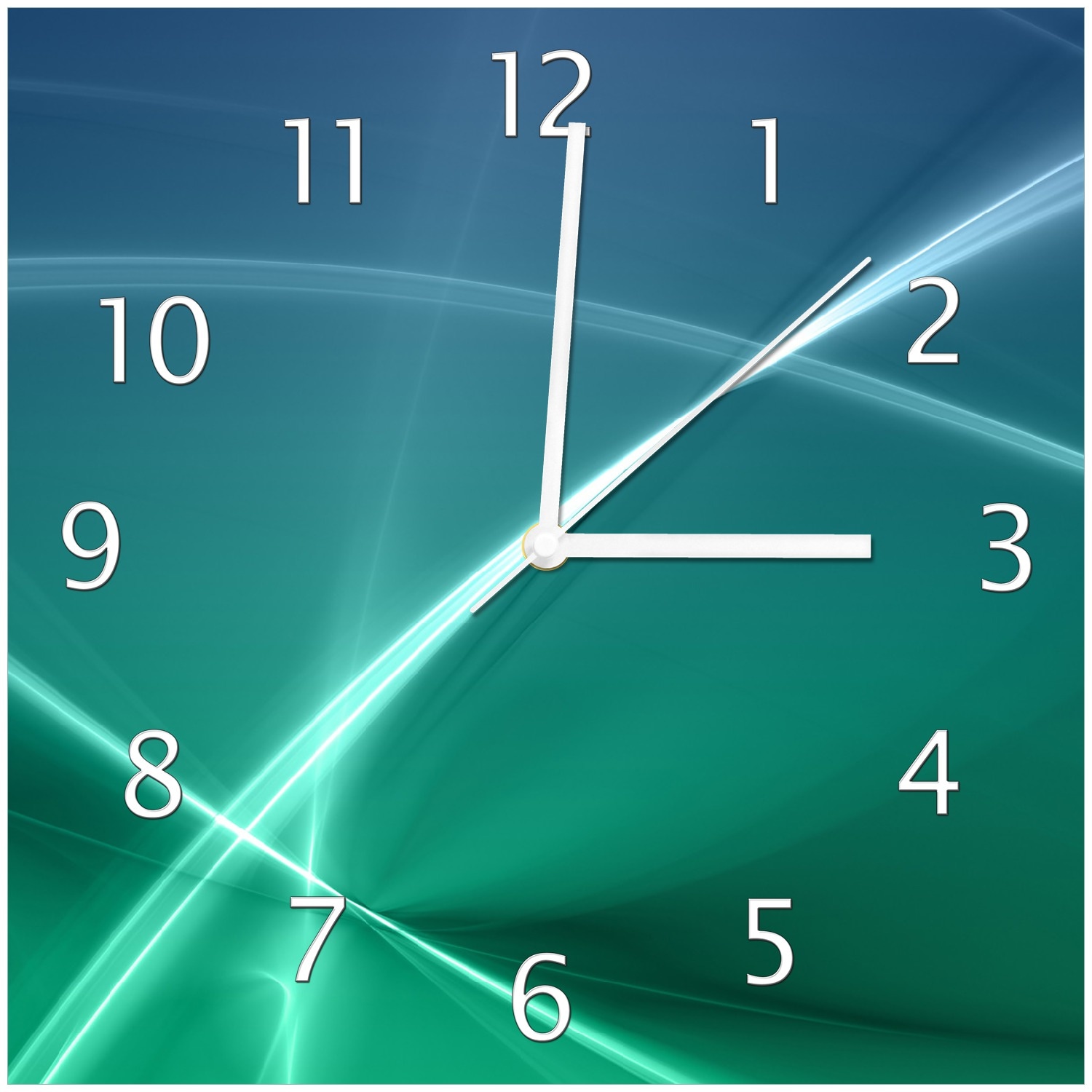 Wallario Uhr 30 x 30 cm, wei&szlig;e Zeiger Abstrakte Formen und Linien in blau gr&uuml;n t&uuml;rkis 