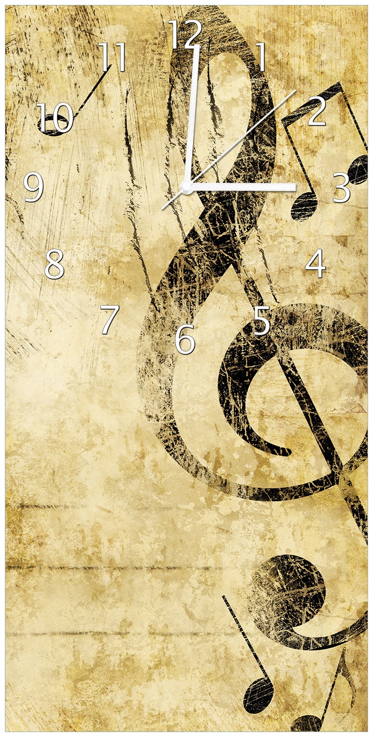 Wallario Uhr 30 x 30 cm, schwarze Zeiger Musik als Leidenschaft  Notenschl&uuml;ssel in braun 