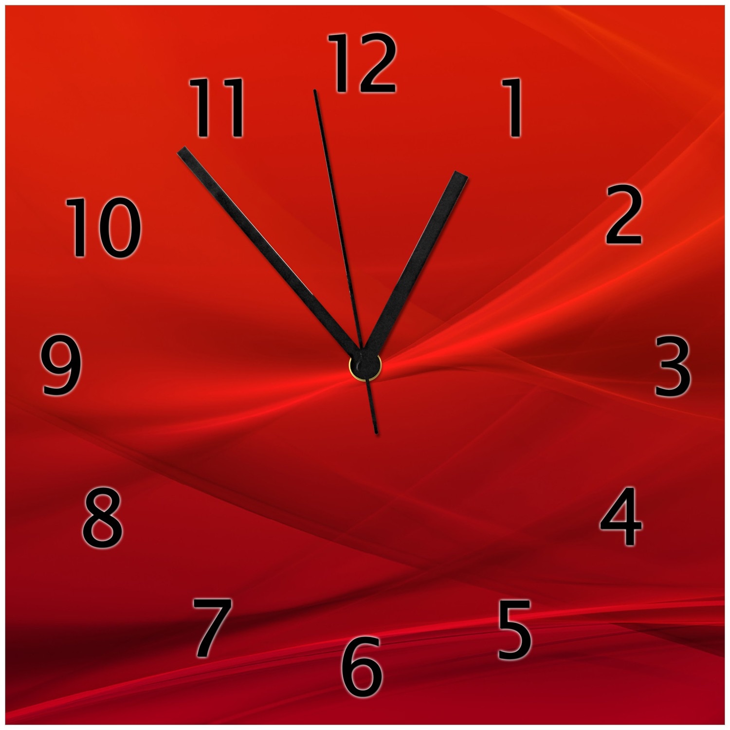 Wallario Uhr 30 x 30 cm, schwarze Zeiger Abstrakte rotes Muster - roter Stoff 