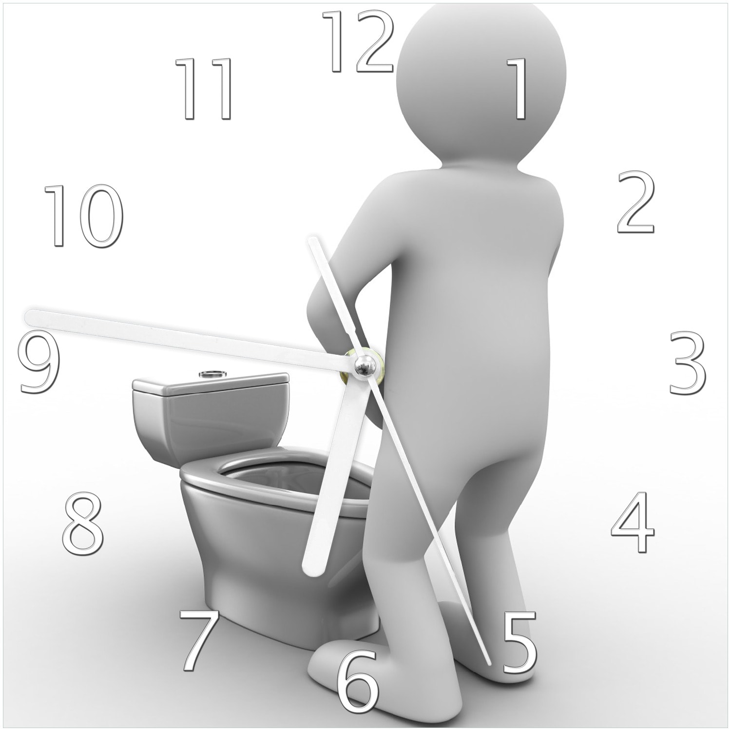 Wallario Uhr 30 x 30 cm, schwarze Zeiger Pinkelndes Computer-M&auml;nnchen und k&uuml;nstliche Toilette 