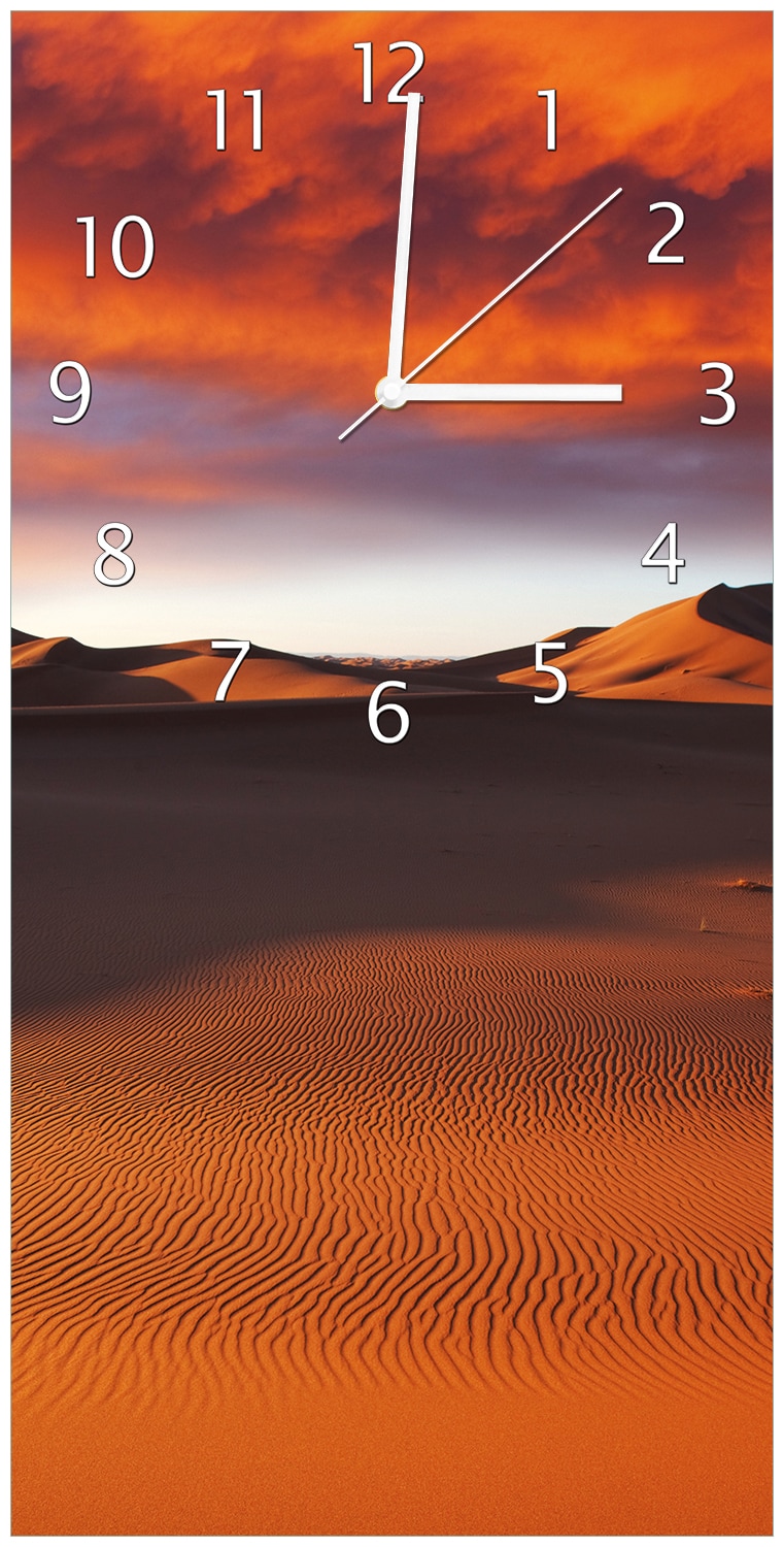 Wallario Uhr 20 x 20 cm, wei&szlig;e Zeiger Sahara W&uuml;ste II - Sandd&uuml;nen im Sonnenuntergang 