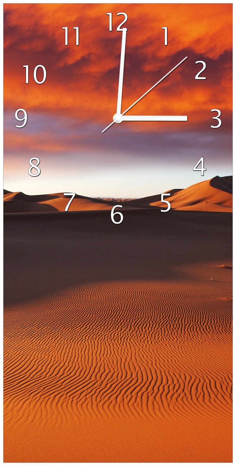 Wallario Uhr 20 x 20 cm, weiße Zeiger Sahara Wüste II - Sanddünen im Sonnenuntergang