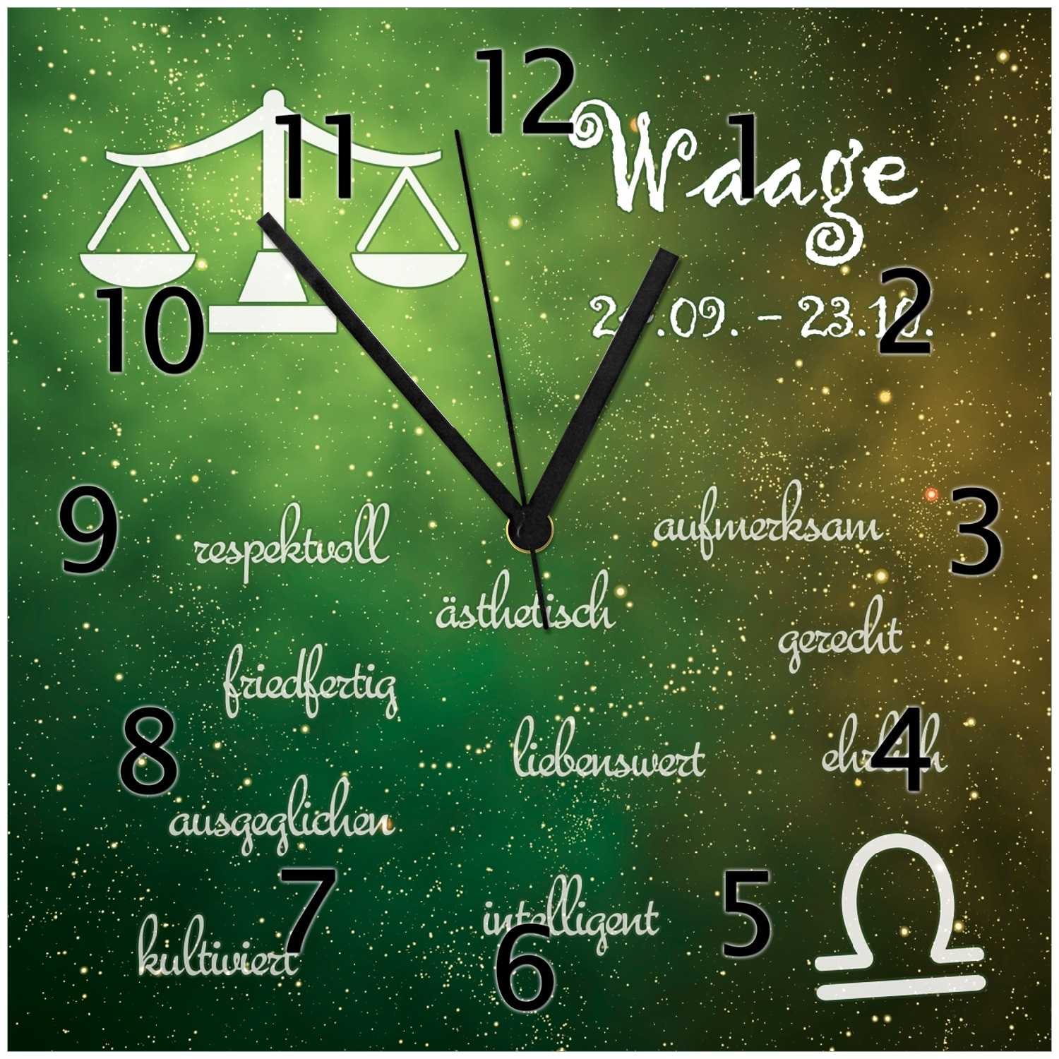Wallario Uhr 20 x 20 cm, wei&szlig;e Zeiger Sternzeichen Waage 