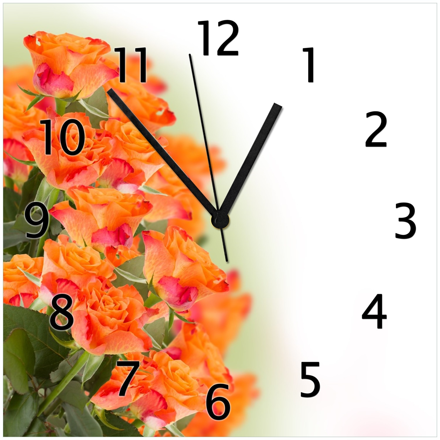 Wallario Uhr 20 x 20 cm, wei&szlig;e Zeiger Orangene Rosenbl&uuml;ten im Strau&szlig; 