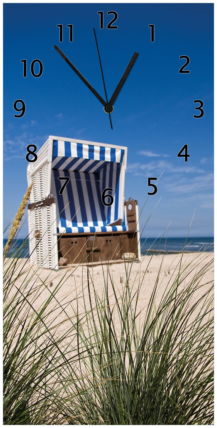 Wallario Uhr 30 x 60 cm, wei&szlig;e Zeiger Strandkorb 