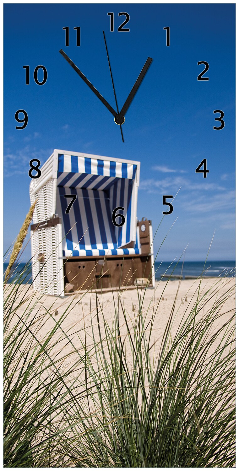 Wallario Uhr 30 x 60 cm, weiße Zeiger Strandkorb