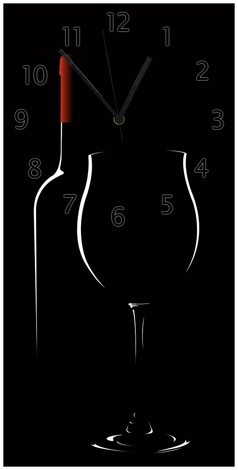 Wallario Uhr 30 x 60 cm, wei&szlig;e Zeiger Rotwein bei Nacht 