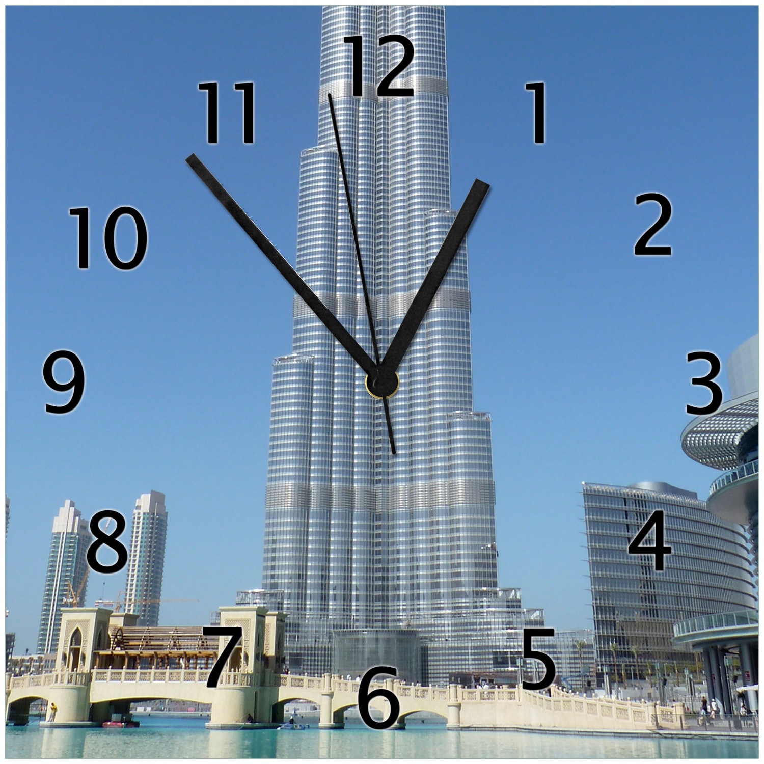 Wallario Uhr 30 x 60 cm, wei&szlig;e Zeiger Wolkenkratzer in Dubai 