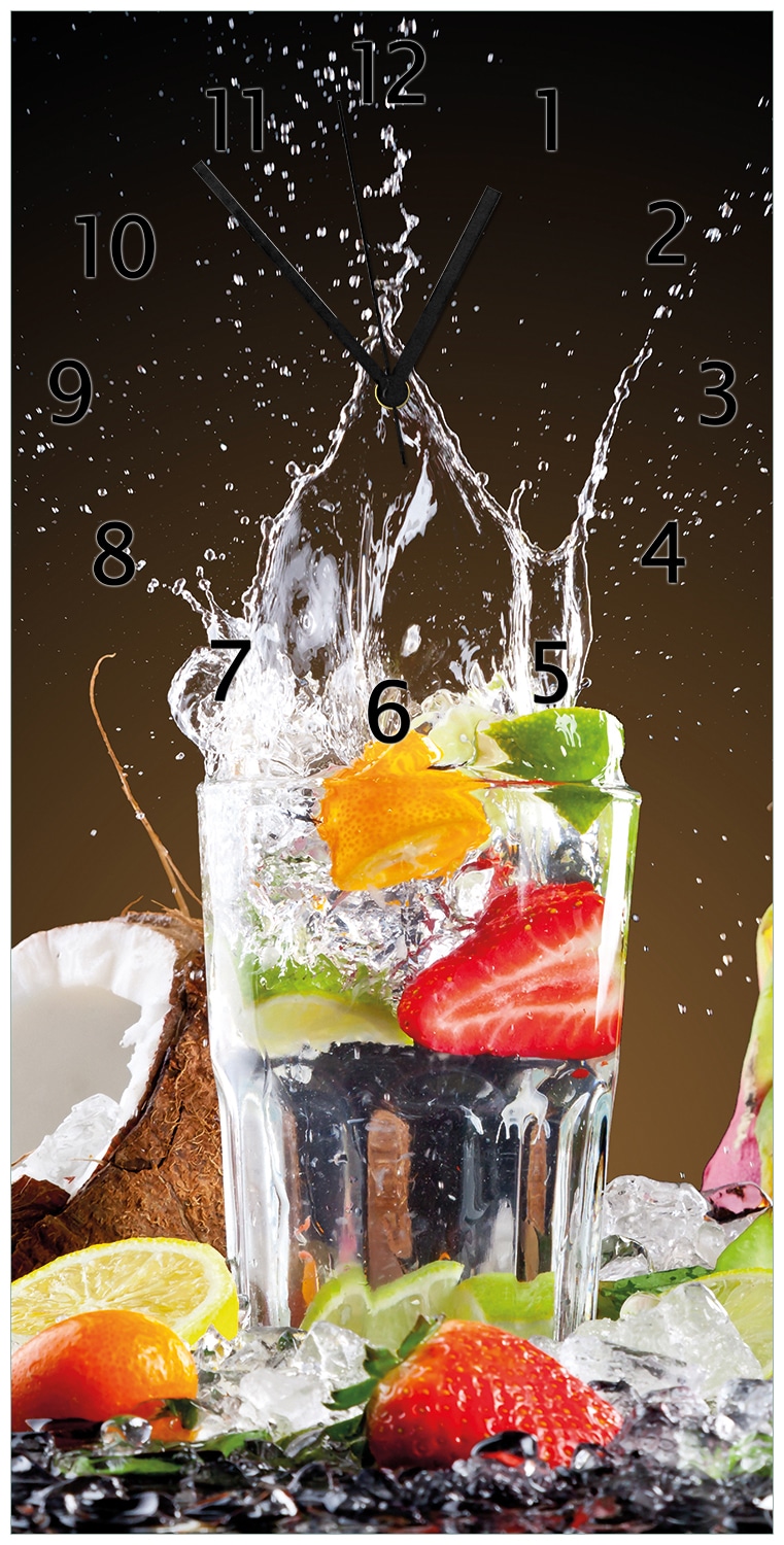 Wallario Uhr 30 x 60 cm, wei&szlig;e Zeiger Tropische Fr&uuml;chte in einem erfrischenden Drink 