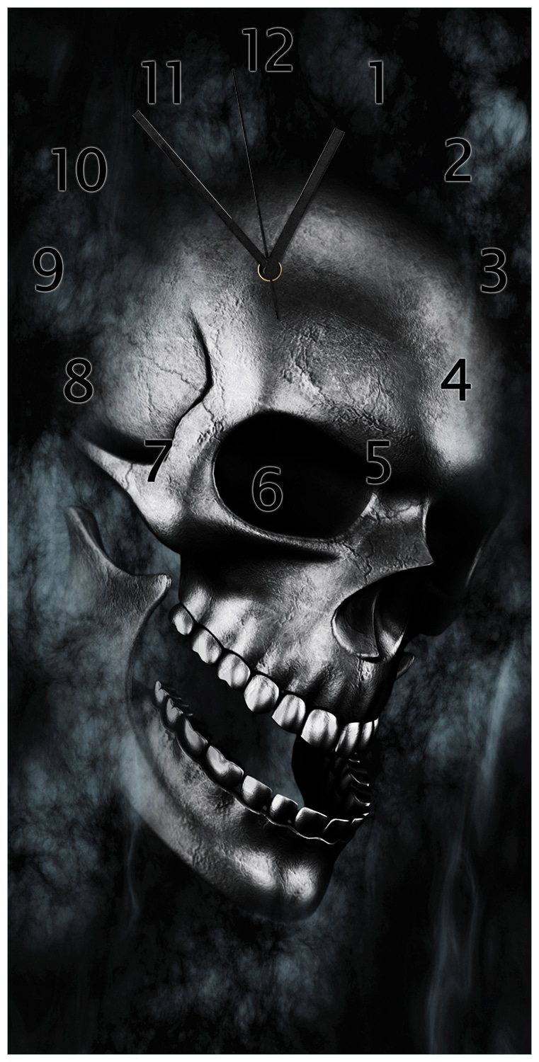 Wallario Uhr 30 x 60 cm, wei&szlig;e Zeiger Rauchende Sch&auml;del 