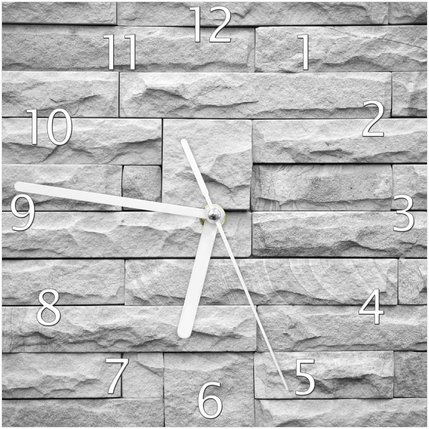 Wallario Uhr 30 x 30 cm, wei&szlig;e Zeiger Steinwand grau 