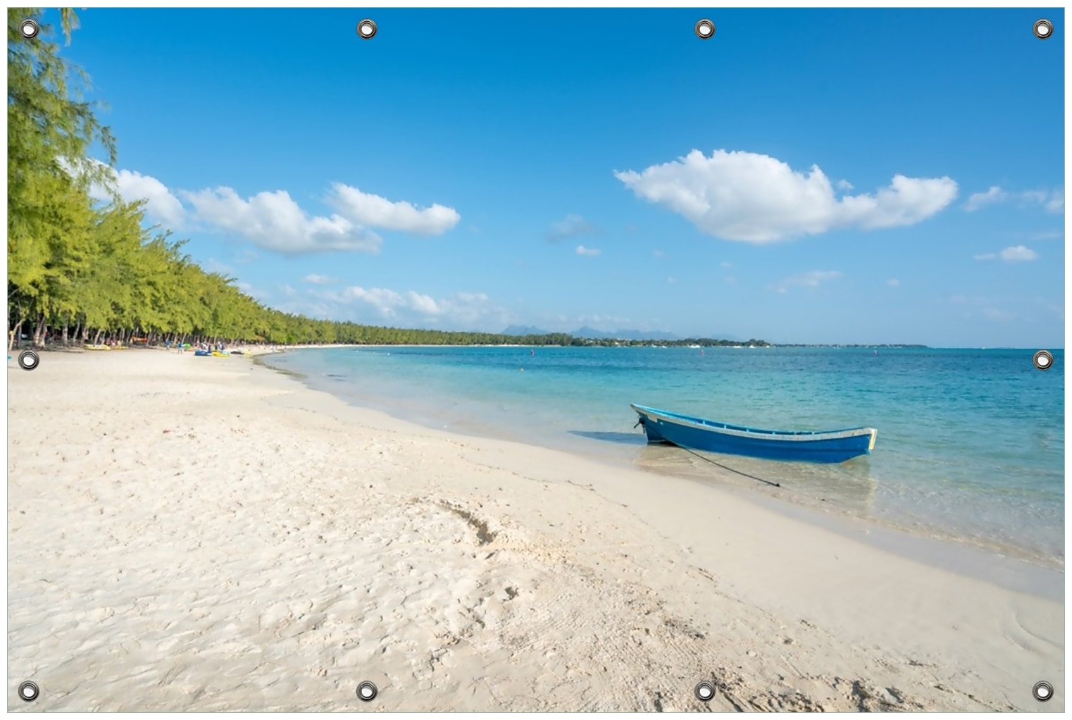 Wallario Gartenposter ca. 100 x 150 cm Boot an einem tropischen Strand 