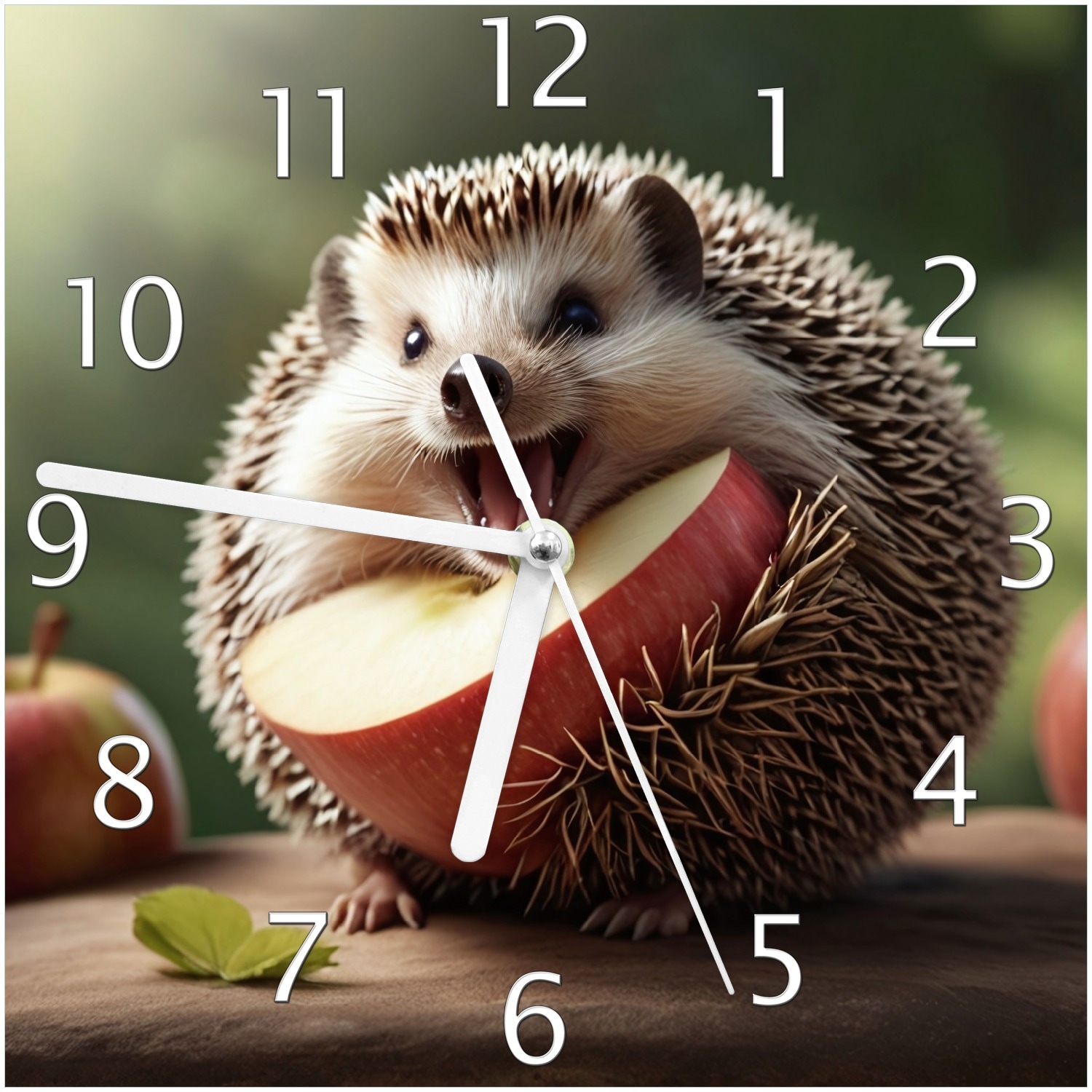 Wallario Uhr 30 x 30 cm, wei&szlig;e Zeiger Lustiger Igel 