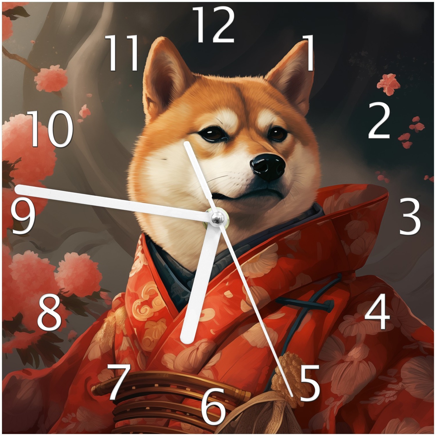 Wallario Uhr 30 x 60 cm, wei&szlig;e Zeiger Samurai Shiba 