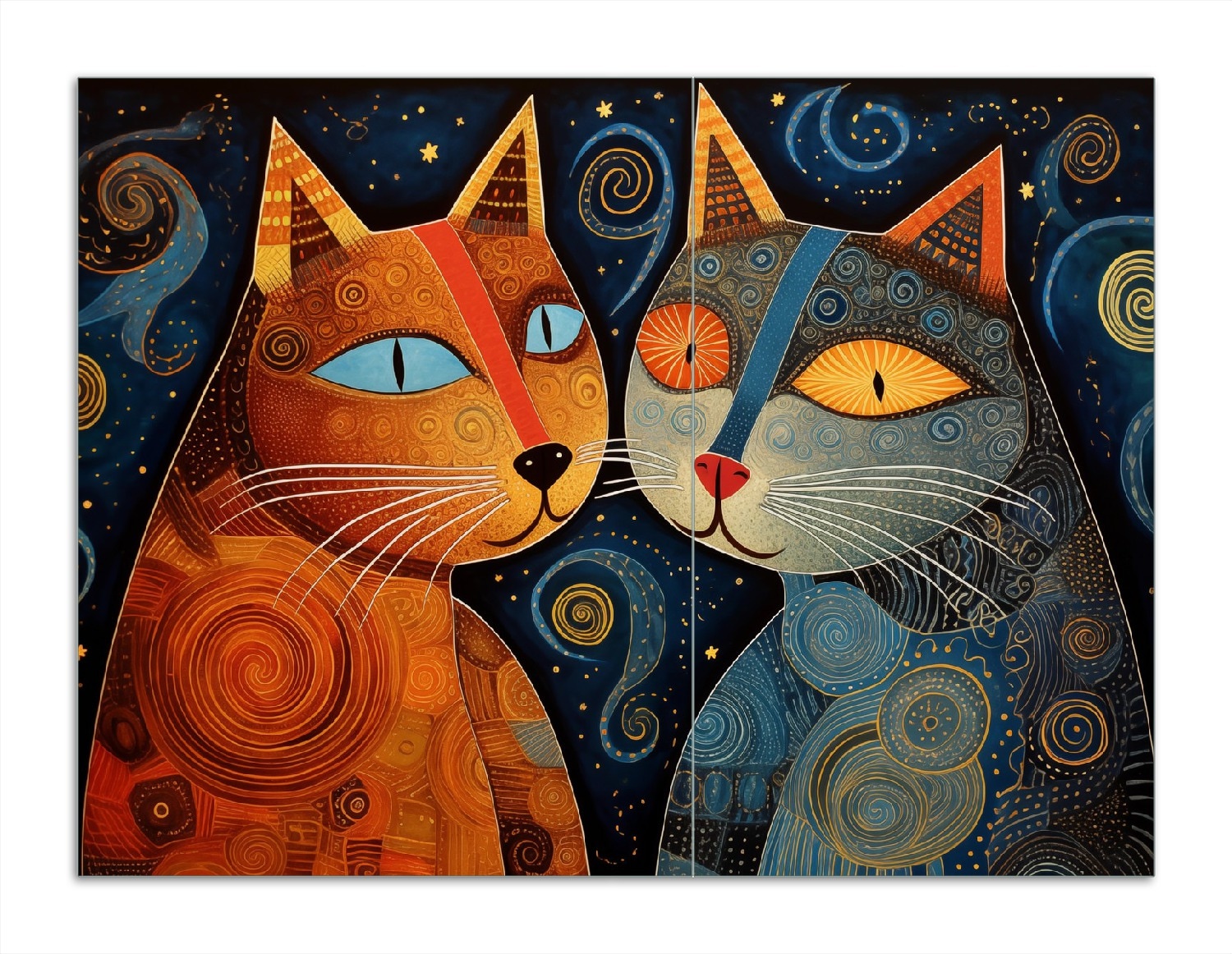 Wallario Herdabdeckplatte 80 x 52 cm (BxH), 2-teilig Kosmische Katzenfreunde 