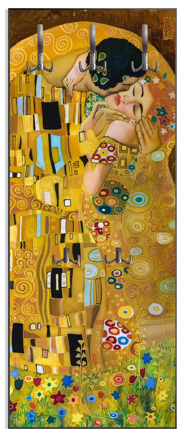 Wallario Holzgarderobe 50 x 125 cm Der Kuss von Klimt 