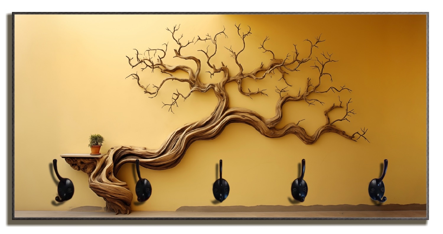 Wallario Holzgarderobe 80 x 40 cm Lebensbaum Skulptur 