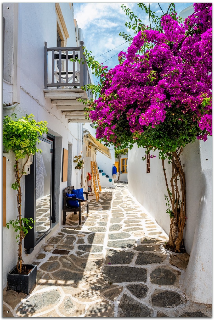 Wallario Gartenposter ca. 80 x 120 cm Griechische Bl&uuml;tengasse 
