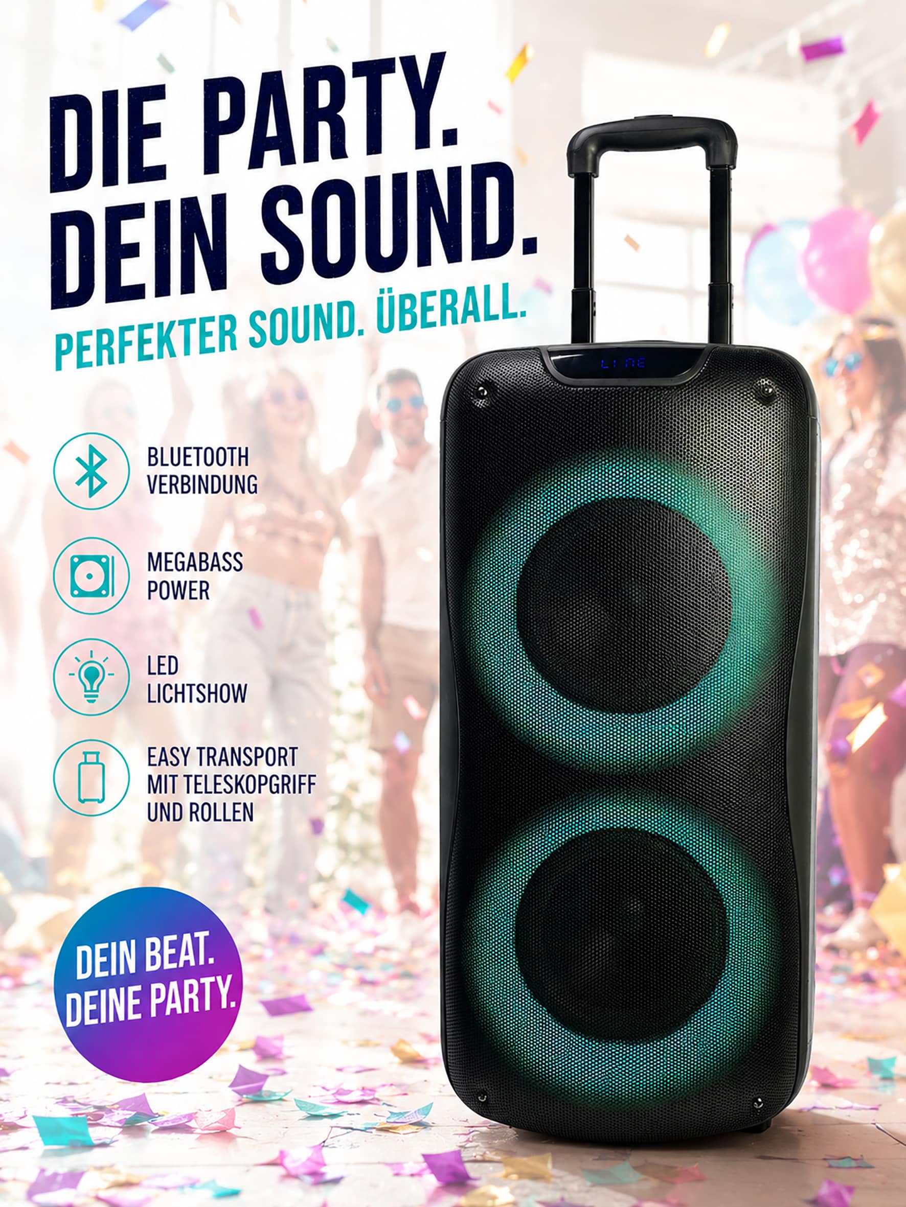 JTC-24 Mobile Party Power Box PB-829C, 40 Watt RMS Power mit LED Lichtanzeige, Trolleyfunktion 