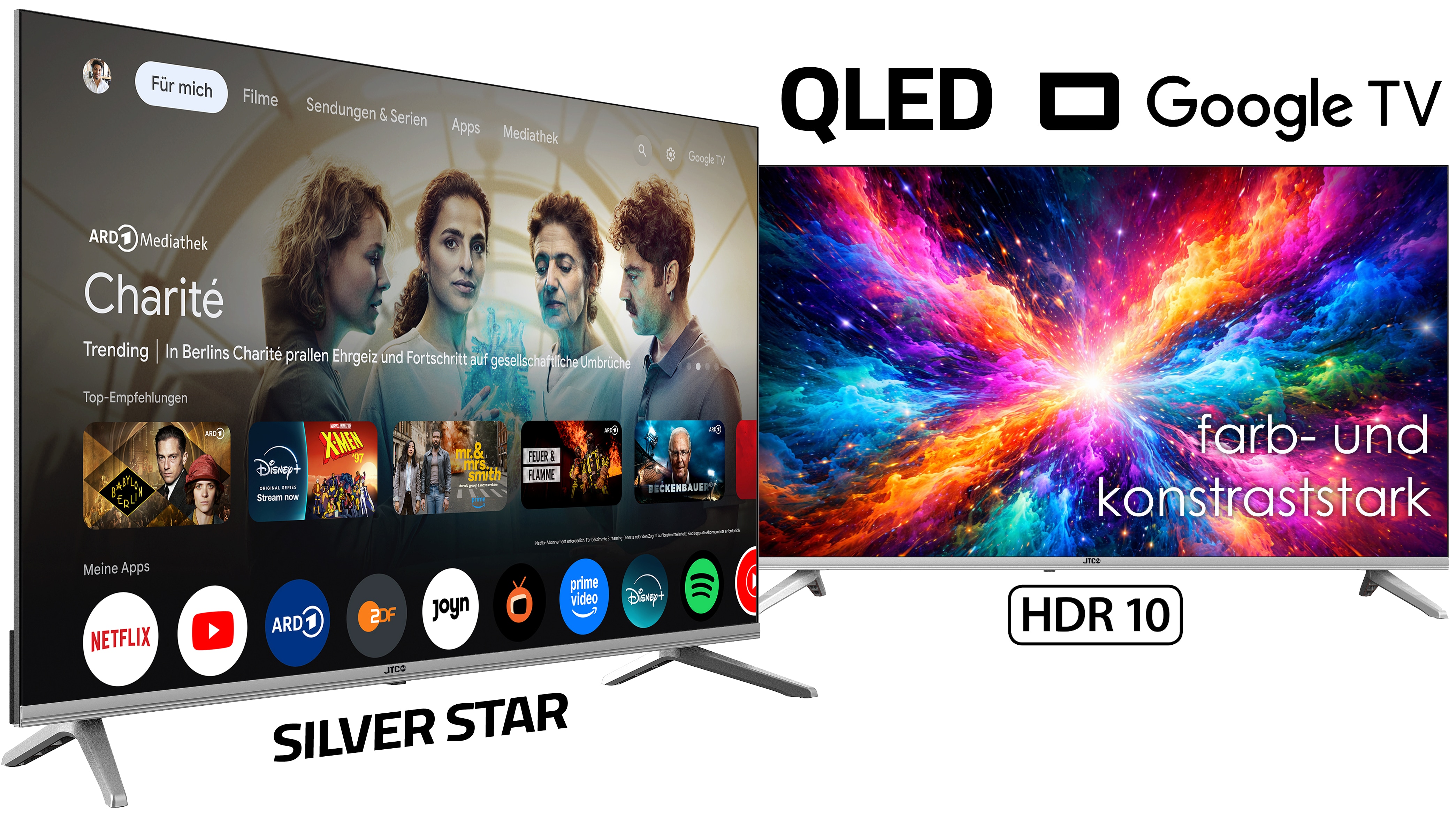 JTC-24 32 Zoll / 80 cm QLED Smart Fernseher JTCSQ32H39330G, Android TV, Google Sprachsteuerung, Triple Tuner, Bluetooth, Rahmenlos-Design 