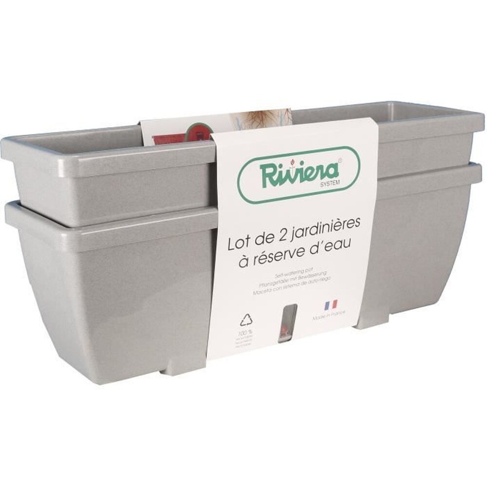 RIVIERA RIVIERA EVA Blumenkasten &ndash; 2er-Set &ndash; Kunststoff &ndash; 57 cm &ndash; Stein 
