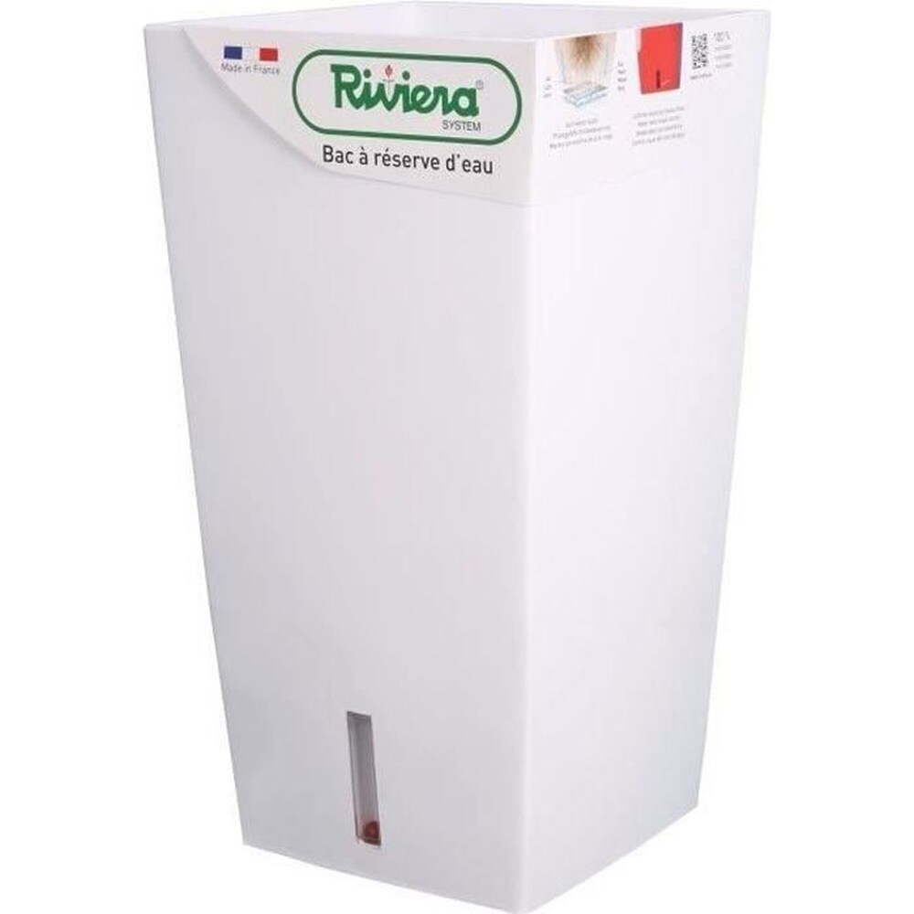 RIVIERA Eva Neuer quadratischer Kunststoff-Blumentopf – 28 x 28 x 52 cm (H) – 31 cm (L) – Weiß