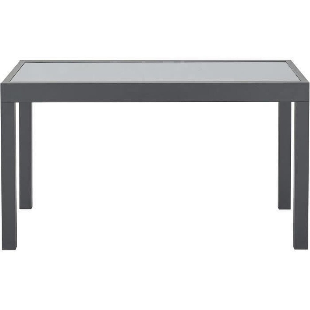 CALVI Rechteckiger, ausziehbarer Gartentisch f&uuml;r 6 bis 10 Personen &ndash; Aluminiumgestell &ndash; Tischplatte aus geh&auml;rtetem Glas &ndash; L 135&ndash;270 x H 75 x T 90 