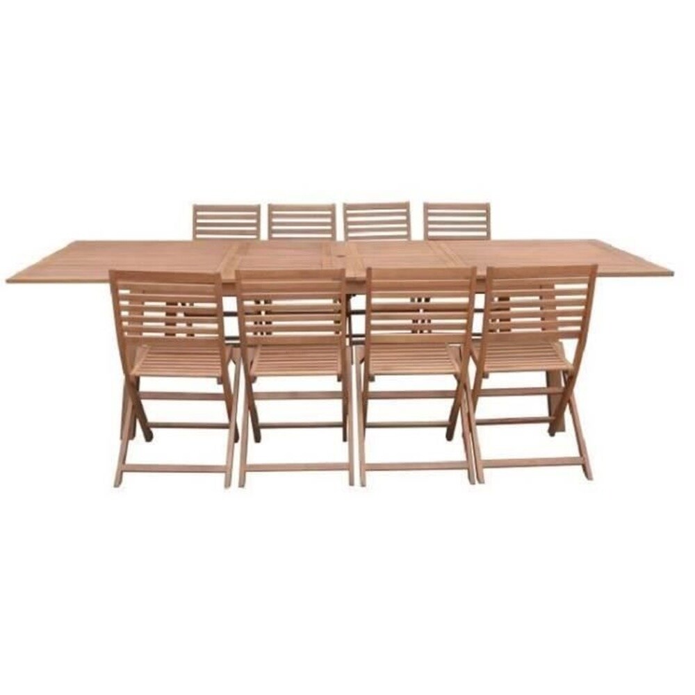 CALVI Garten-Essgruppe f&uuml;r 8 bis 12 Personen &ndash; Ausziehbarer Tisch 200/250/300 x 100 cm + 6 St&uuml;hle &ndash; FSC-zertifiziertes Eukalyptusholz 