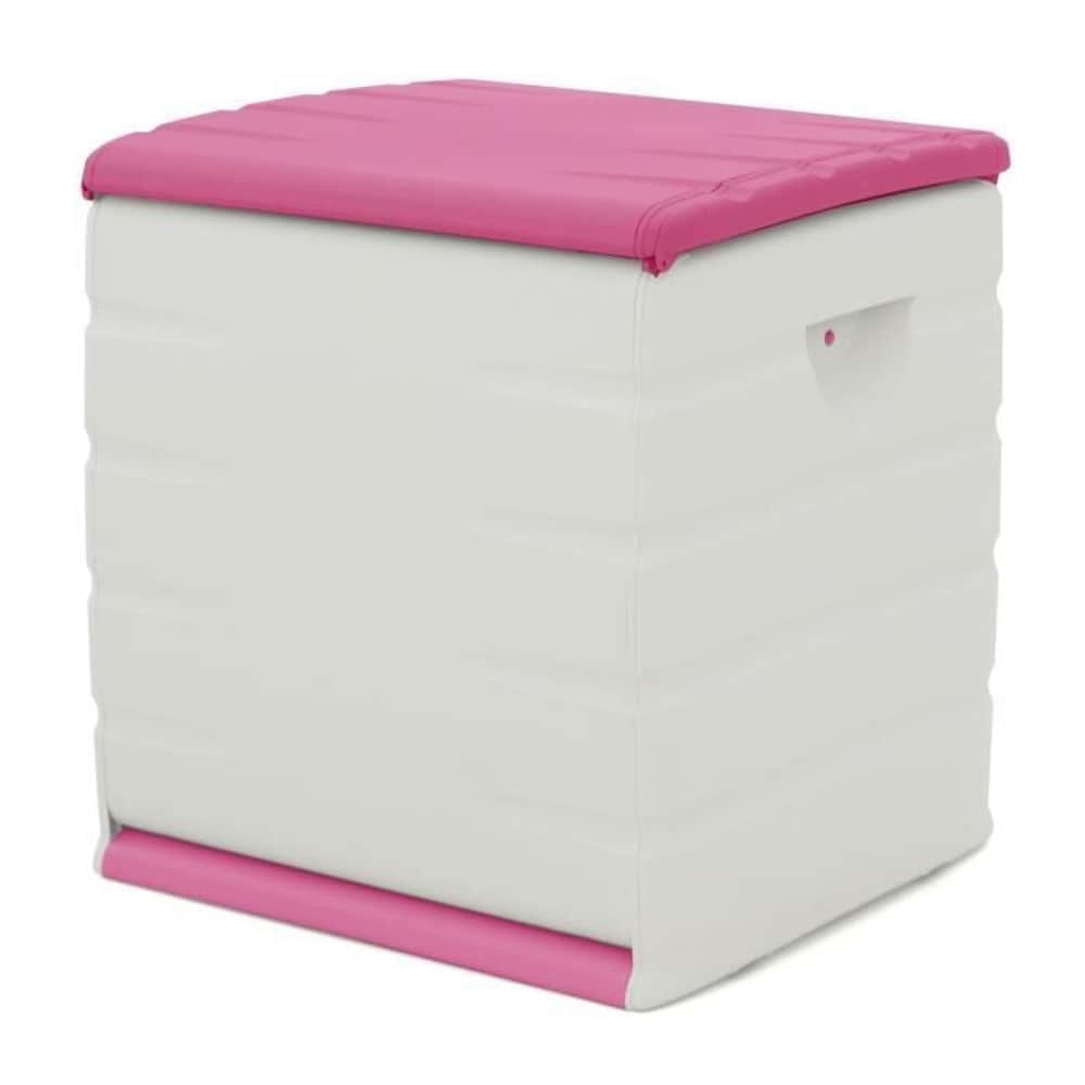 PLASTIKEN Abschlie&szlig;bare Kunststofftruhe mit Rollen &ndash; 190 l &ndash; funktional und &auml;sthetisch &ndash; beige und fuchsia 