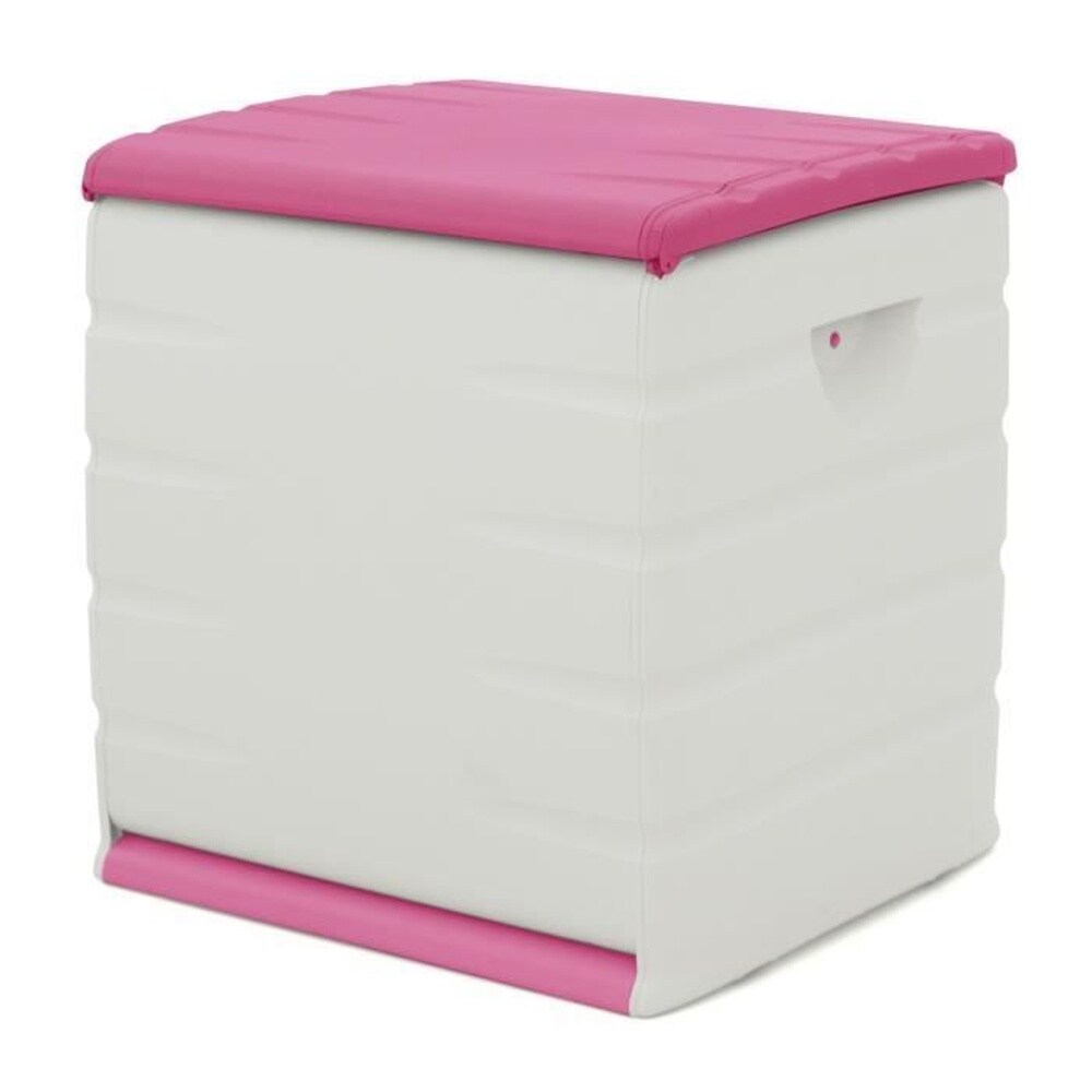 Abschließbare Kunststofftruhe mit Rollen –  – funktional und ästhetisch – beige und fuchsia
