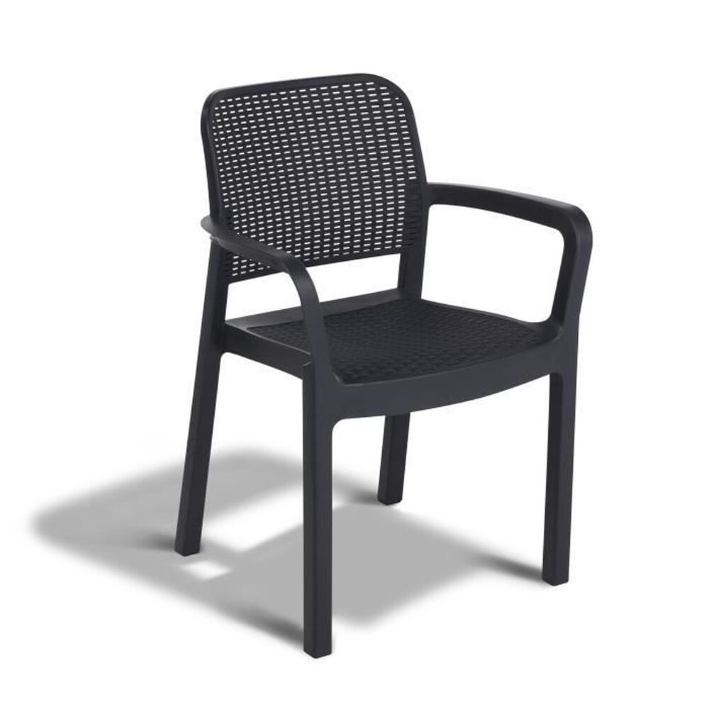 ALLIBERT by KETER Konvolut von 6 Monobloc-Sesseln &ndash; stapelbar, aus Kunstharz &ndash; runde, geflochtene Rattan-Imitation &ndash; ALLIBERT BY KETER &ndash; SAMANNA 
