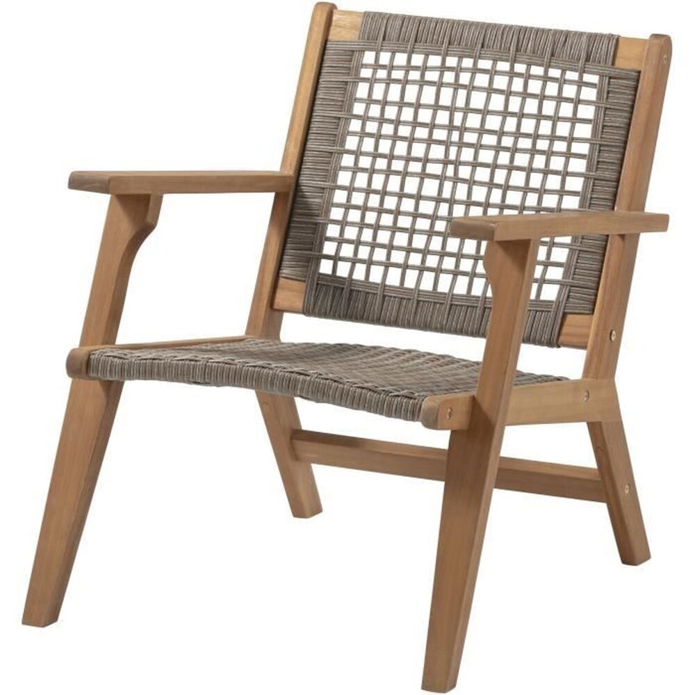 Niedriger Gartensessel aus FSC-zertifiziertem Akazienholz und Rattan – BORA – B 60 x T 76 x H 73 cm
