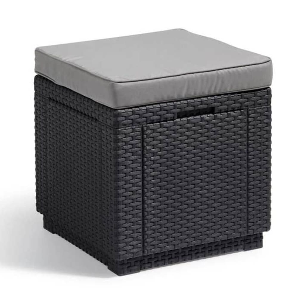 ALLIBERT by KETER ALLIBERT GARDEN Pouf-Tisch mit Kissen und integriertem Stauraum - Imitation von Rattan, Graphit 