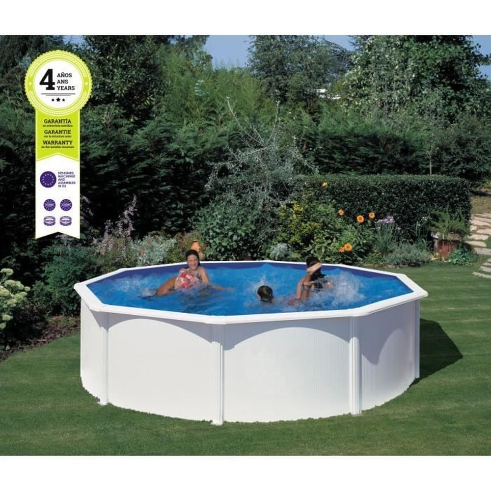 GRE GRE - Wei&szlig;es rundes Stahl-Aufstellpool-Set &Oslash;480 x 132 cm (Lieferung mit Sandfilter und Leiter) 
