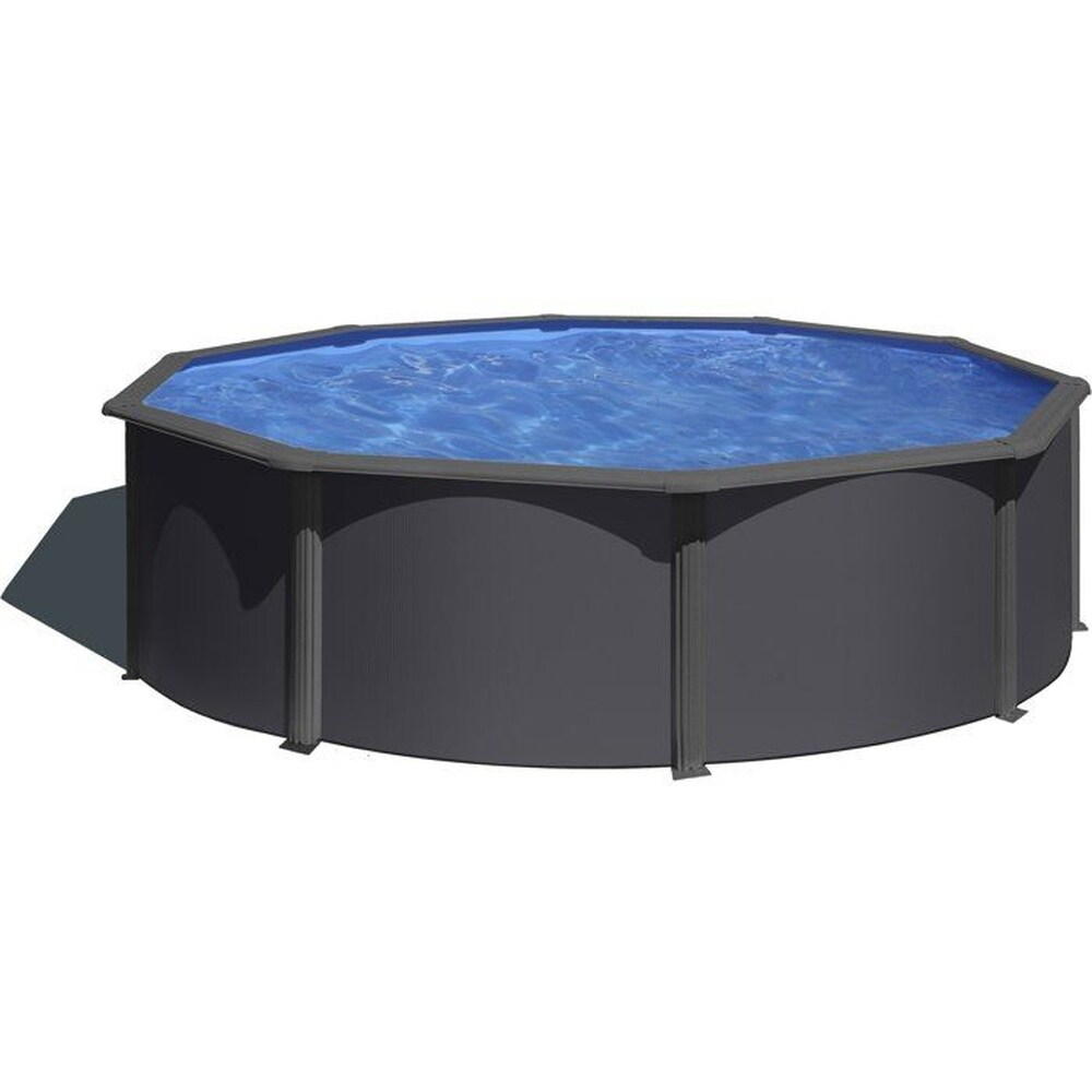 GRE GRE &ndash; Runder Stahlpool &Oslash; 3,70 m x H 1,22 m &ndash; Anthrazitgrau, Sandfilter 