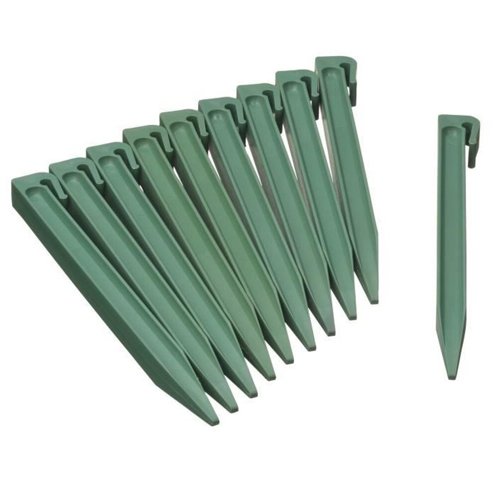 NATURE Natur-Beutel mit 10 Ankern für Polypropylen-Gartenbegrenzungen – H 26,7 x 1,9 x 1,8 cm – grün