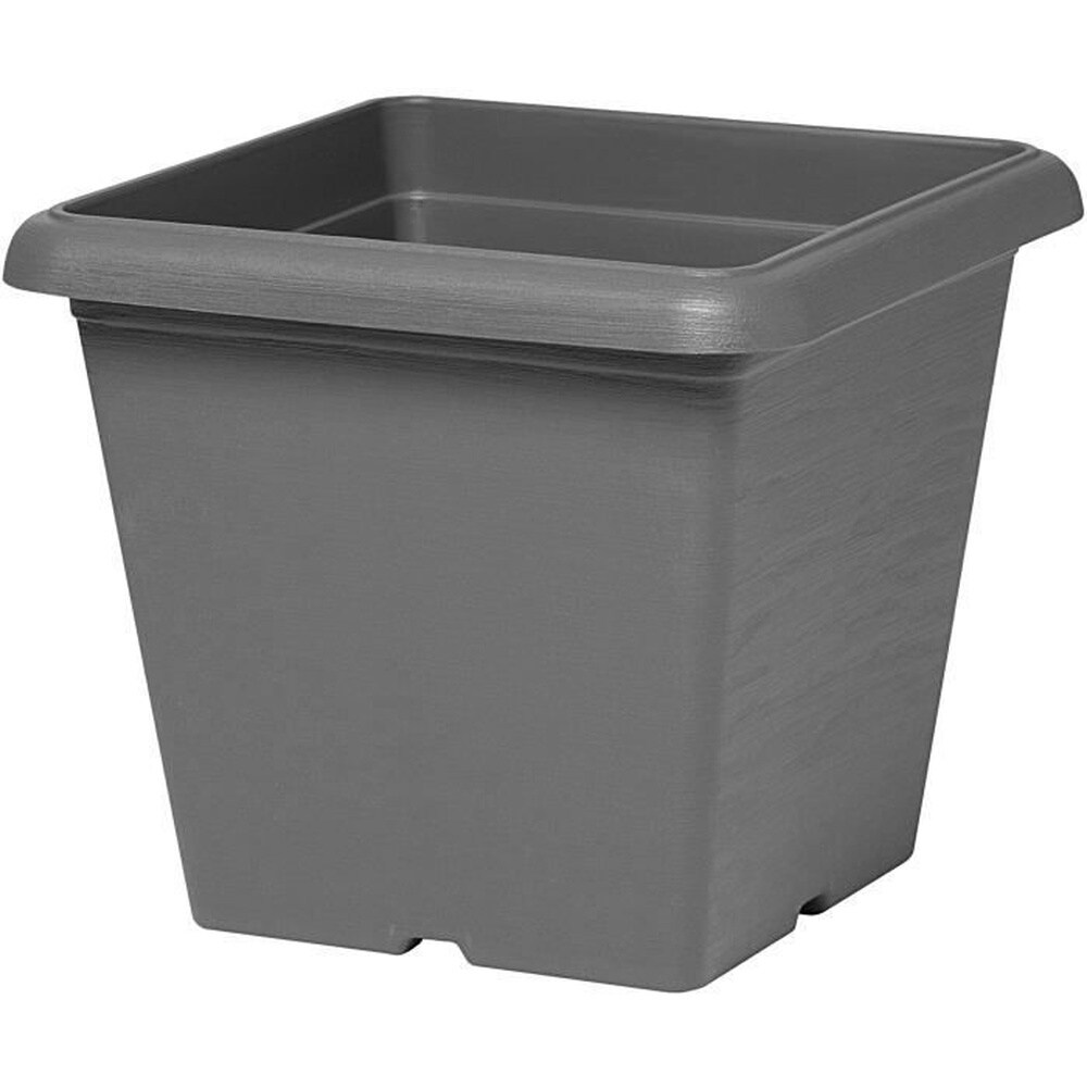 Quadratischer Blumentopf – GARDEN ID – Teramo Schwarz-Anthrazit – 40 x 35 cm – Kratzfest – Steinoptik – Mit Abflusslöchern